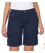 Well Worn Womens Shorts Navy Blue Cargo Bermuda Pockets High-Rise Stretch - $58.99 CAD