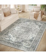 Jinchan Area Rug 6X9 Floral Rug Distressed Grey Thin Rug Vintage Retro Rug - £106.84 GBP