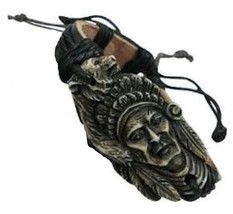 1 Pc Leather Wrapped Tree Carved Native Man&#39;s Face Bracelet JL751 Indian - £6.06 GBP