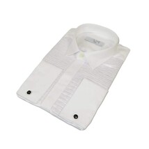 Men CEREMONIA Formal Tux Cotton Shirt Slim Fit Turkey #PLK 13 Crinkled White image 3