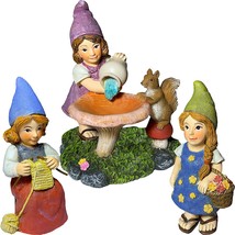 Miniature Garden Gnomes - Lady Gnomes Kit Of 3 Pcs - Figs And Accessor - £34.52 GBP