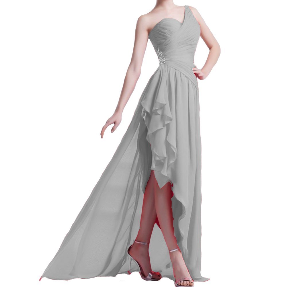 Kivary Women's Chiffon One Shoulder High Low Chiffon Beaded Prom Homecoming Part