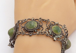 MEXICO 925 Silver - Vintage Antique Jasper Floral Twist Chain Bracelet - BT1530 - £136.38 GBP