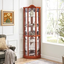 Lighted Glass Corner Curio Cabinet | Display &amp; Bar Wine Storage OAK - €260,59 EUR