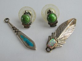 Vintage southwest earing lot  x4 STERLING &amp; 1/20 12K GOLD filled feather... - £44.83 GBP