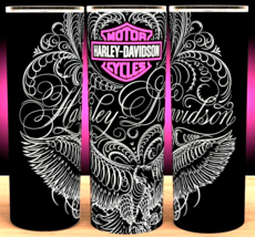 Harley Davidson MotorCycles American Silver Eagle with Pink Logo Cup Mug Tumbler - £15.68 GBP