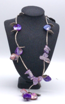 Vintage Purple Hawaiian Amethyst MOP Flower Necklace Gemstones drop Tested - $22.97