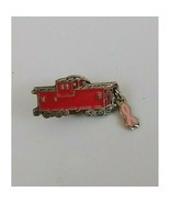 Railroad Red Caboose with pink awareness ribbon Lapel hat pin - $7.27 CAD