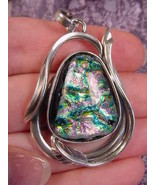 (#D-339-A) DICHROIC Fused GLASS sterling SILVER Pendant PINK GREEN BLUE ... - £67.04 GBP