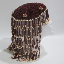 Vintage Crochet Headdress Fringe Cap Shell Trim Boho Hippie Hat - £39.40 GBP