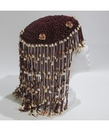 Vintage Crochet Headdress Fringe Cap Shell Trim Boho Hippie Hat - £38.90 GBP