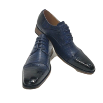 Amali Men&#39;s Navy Blue Dress Shoes Crocodile Print Burnished and Cap Toe ... - £47.81 GBP