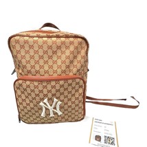 Gucci GG Supreme Monogram NY Yankees Backpack Beige Brown Canvas Leather NEW - $934.99