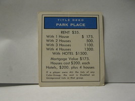 1985 Monopoly Board Game Piece: Park Place Title Deed - $0.75