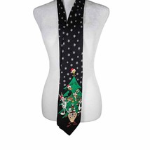 Vintage Looney Tunes 100% Silk Men&#39;s Tie Christmas Holiday Black Stars C... - $24.51 CAD