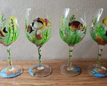 Marine Life Tropical Fish Wine Glasses Hand Painted Set of 4 Aquatic - $29.99