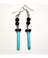 Vintage Faux Turquoise Earrings Costume Handmade Thin Shard B66 Maine - $10.99