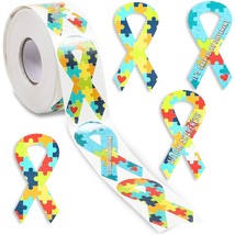 Autism Awareness Ribbon Stickers Roll (1.5 X 3 In, 500 Stickers) - £16.65 GBP