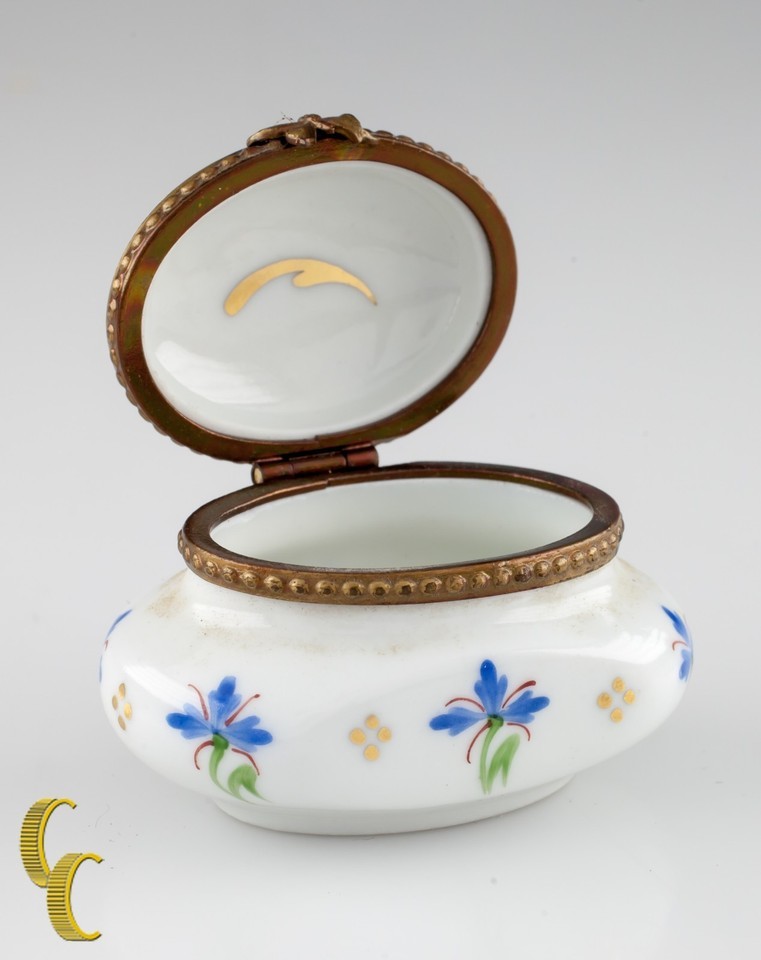 Small Limoges Peint Main Porcelain Honey Pot Ink Well Trinket Box Item image 2