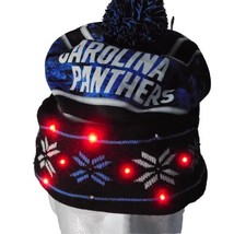 Carolina Panthers LED Beanie Cap Winter Hat Adult Lights Pom Pom Cuff Black NFL - £11.83 GBP