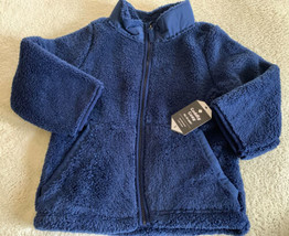 NEW Cuddly Cozy Navy Blue Fuzzy Thick Fleece Full Zip Jacket Pockets 5T 6 - £19.29 GBP