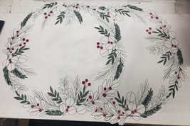Set Of 2 Same Fabric Placemats, 15&quot; Round, Christmas, Leaves &amp; Holly Berries, Ww - £10.27 GBP