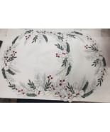 Set of 2 Same Fabric Placemats, 15&quot; Round, CHRISTMAS, LEAVES &amp; HOLLY BER... - £10.27 GBP