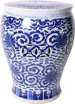 Stool Twisted Lotus Flower Drum White Blue Ceramic Handmade Hand-Cr - £528.40 GBP
