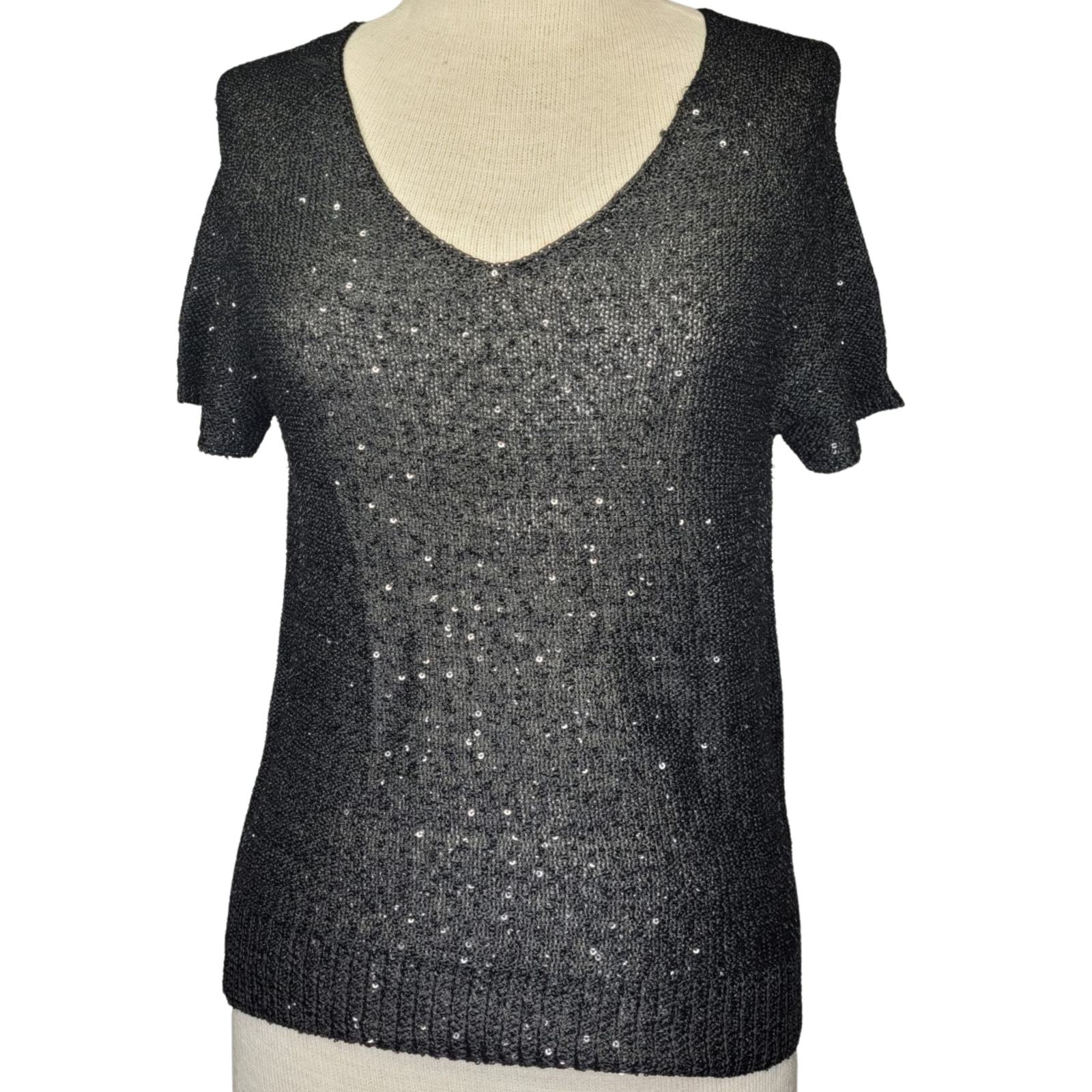 Primary image for Black Short Sleeve Sequin Sweater Size Small 