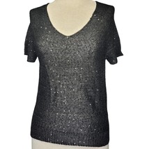 Black Short Sleeve Sequin Sweater Size Small  - £19.46 GBP
