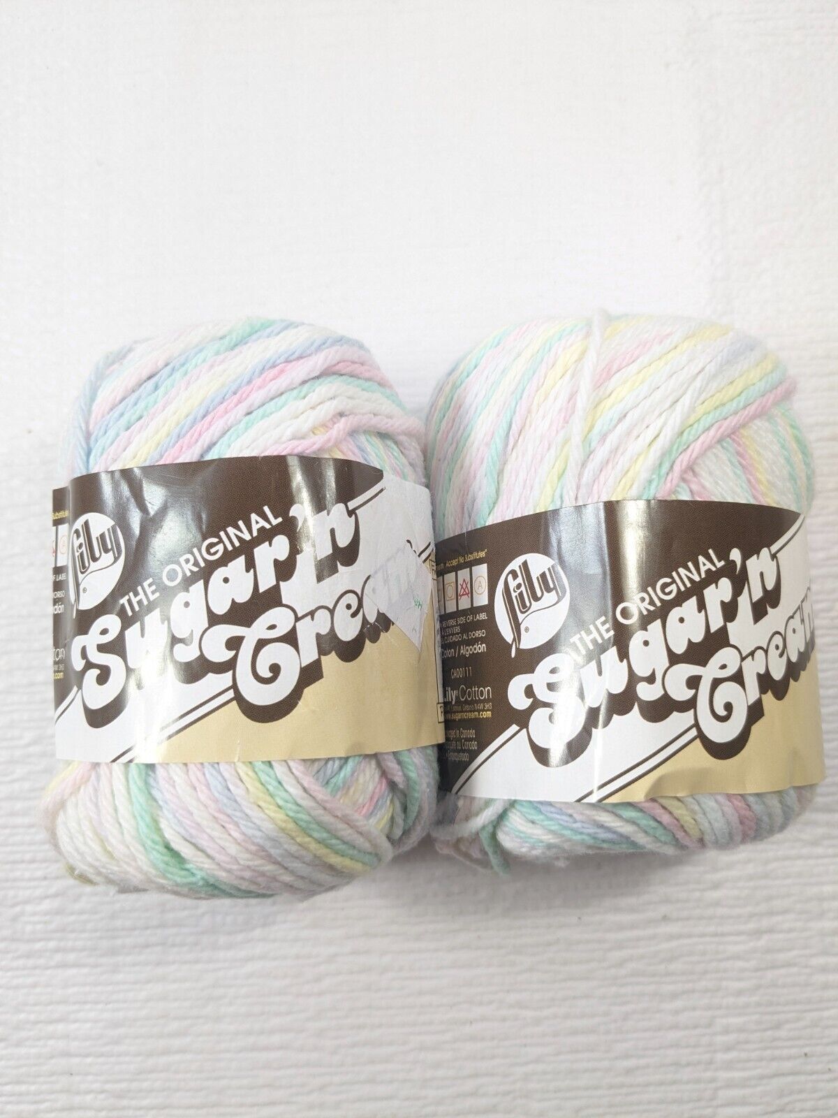 Lily Sugar 'n Cream Pretty Pastels #00199 2 skeins pink blue cotton variegated - $8.00