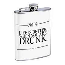 Life Better Drunk Hip Flask Stainless Steel 8 Oz Silver Drinking Whiskey Spirits - £7.93 GBP