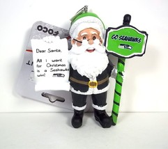 Seattle SEAHAWKS Standing Santa with sign Christmas team ornament NEW 2023 - £11.88 GBP