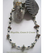 RHYOLITE JASPER AND CREAM GOLDPLATED ANKLE BRACELET - SIZE 9 3/4&quot; - £5.99 GBP