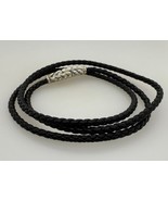 David Yurman 925 Sterling Silver Triple Wrap Black Leather Bracelet Medium - $666.54 CAD