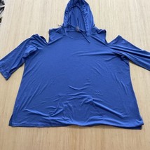 Avenue Blue Hoodie Cold Shoulder Plus Size 26/28 Top 3/4 Length Sleeves ... - $14.00