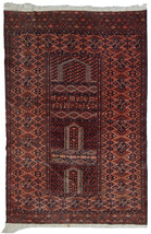 Handmade vintage prayer Turkmen Hachli rug 4.2&#39; x 6&#39; ( 128cm x 184cm ) 1940 - £1,506.78 GBP