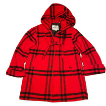 Woolrich Jacket VTG 80s Womens Red Black Plaid Blanket Hooded Long Coat L USA - £69.34 GBP