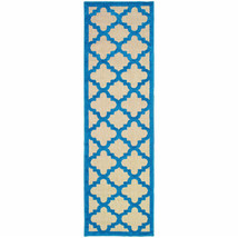 2 X 8 Blue and Beige Geometric Stain Resistant Indoor Outdoor Area Rug - $112.99