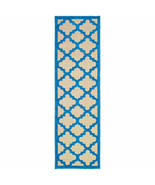 2 X 8 Blue and Beige Geometric Stain Resistant Indoor Outdoor Area Rug - $158.56 CAD