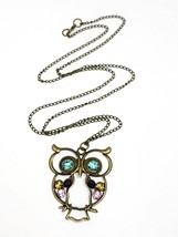 Owl Long Chain Pendant Necklace Jewellery Fashion Vintage Style Rhinestone - £2.90 GBP