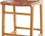 Deco 79 Teak Wood Woven Leather Seat and Back Bar Stool with Beam Footre... - $685.99