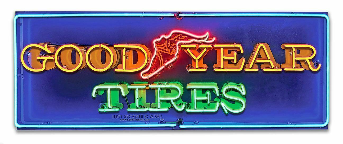 Primary image for Good Year Tires Neon Stylized Metal Sign by Larry Grossman