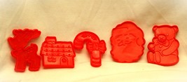 Red Plastic Cookie Cutters Play-Doh Reindeer House Santa Bear Candy Cane Lot 5 - £7.78 GBP