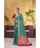 Designer Teal Blue Zari Weaving Border Work Work Sari Georgette Party We... - £66.80 GBP