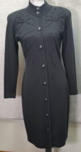 Liz Claiborne Sweater Dress Women&#39;s S Black Embroidered Floral Wool Butt... - $27.73