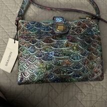 Brahmin Mina Crossbody Frisky Montego Python Leather iridescent Blue BNWT - $192.77