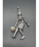 Vintage Sterling Silver Bowling Charm Faux Pearl Woman Bowler Figural Pe... - $20.04 CAD