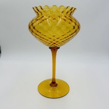 Italian Empoli amber glass diamond optic tall compote 12in - $76.50