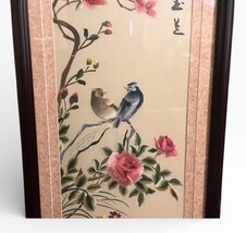 Vintage Asian Floral Bird Wall Art Panel Framed Print 44x17.5 Japanese Style image 4
